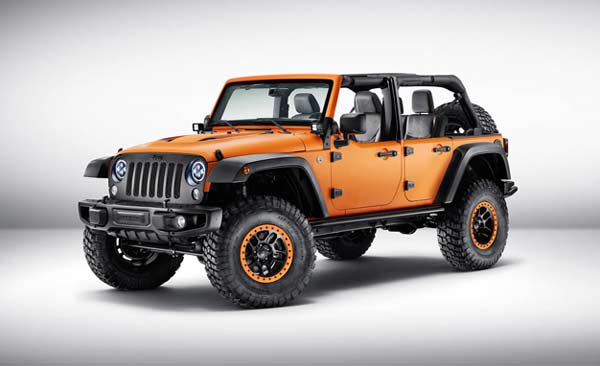 The Jeep Wrangler Rubicon Sunriser features exclusive matte oran