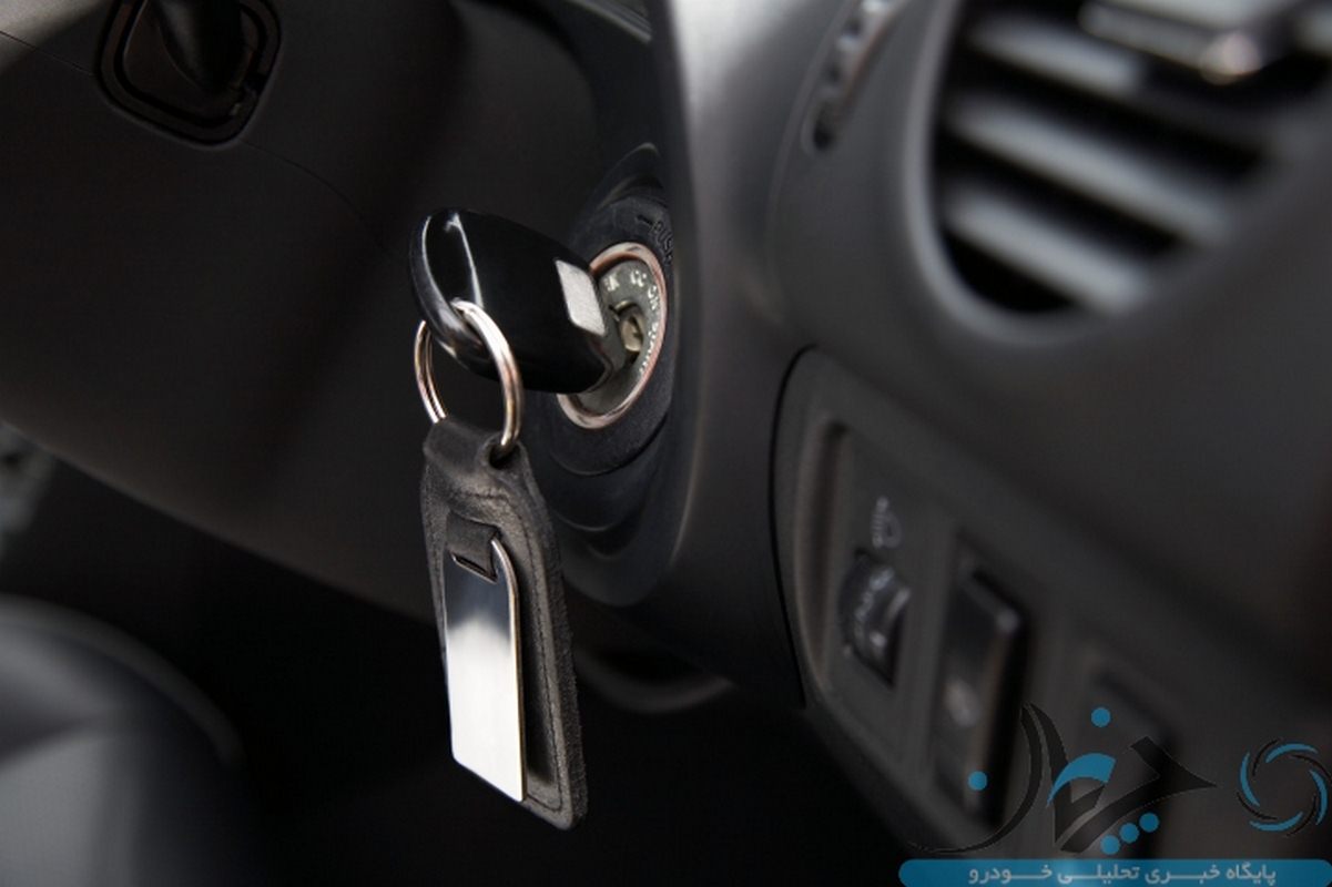 Car ignition with key, close-up