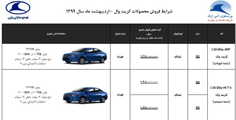 طرح جدید فروش گریت‌وال C30 با مدل 95 و 94! (اردیبهشت 99)