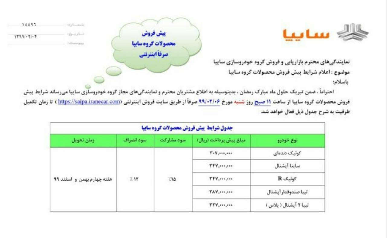 شرایط پیش فروش خودروهای سایپا برای اولین بار در سال 99 اعلام شد
