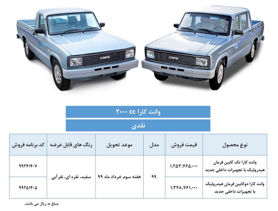 شرایط فروش نقدی وانت کارا در دو نسخه تک و دو کابین همراه با افزایش قیمت توسط بهمن موتور اعلام شد