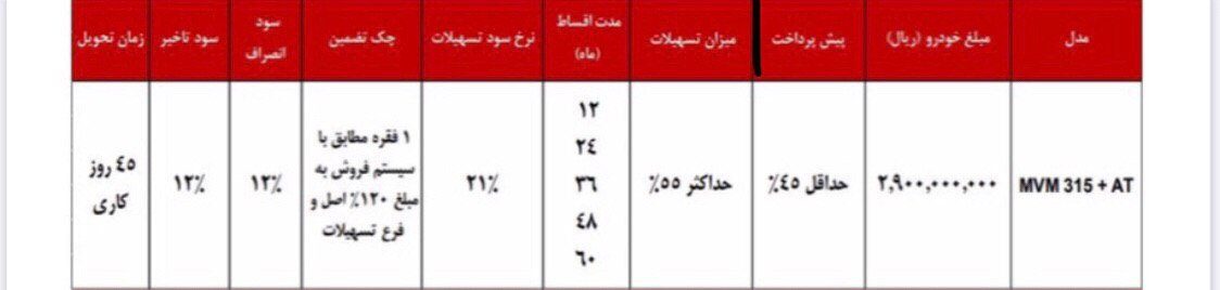 شرایط فروش ام وی ام 315 پلاس، برای اولین بار توسط مدیران خودرو اعلام شد