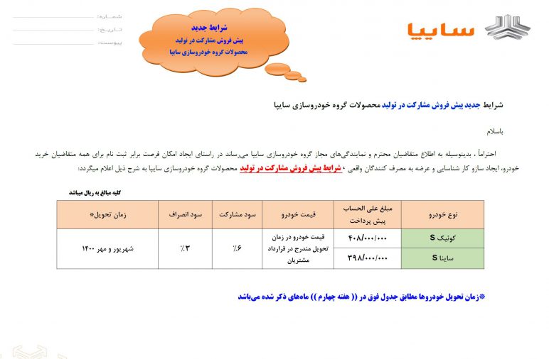 شرایط فروش محصولات جدید شرکت سایپا اعلام شد+ لیست