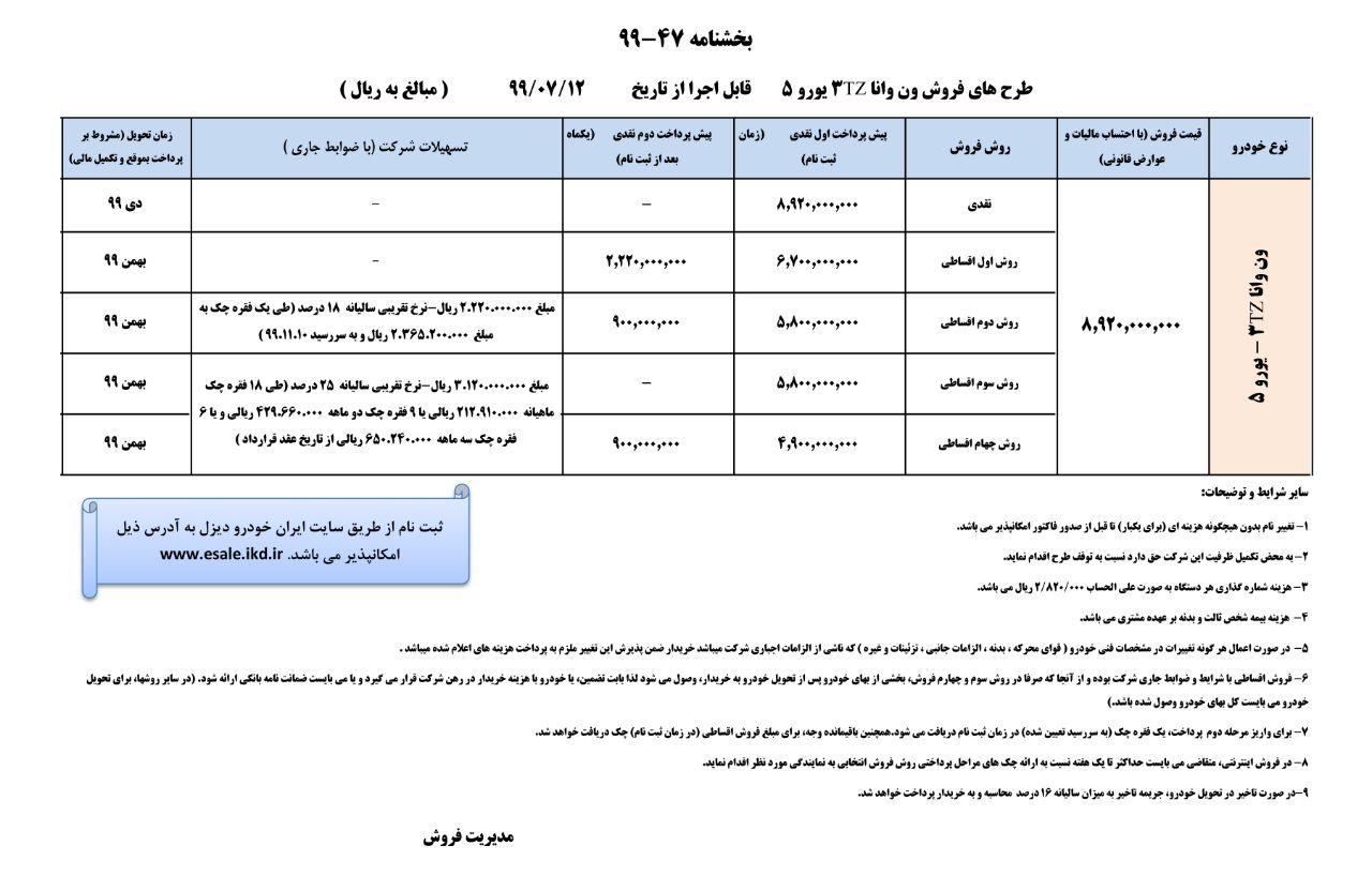 شرایط فروش ون وانا با قیمت جدید اعلام شد (مهرماه ۹۹)