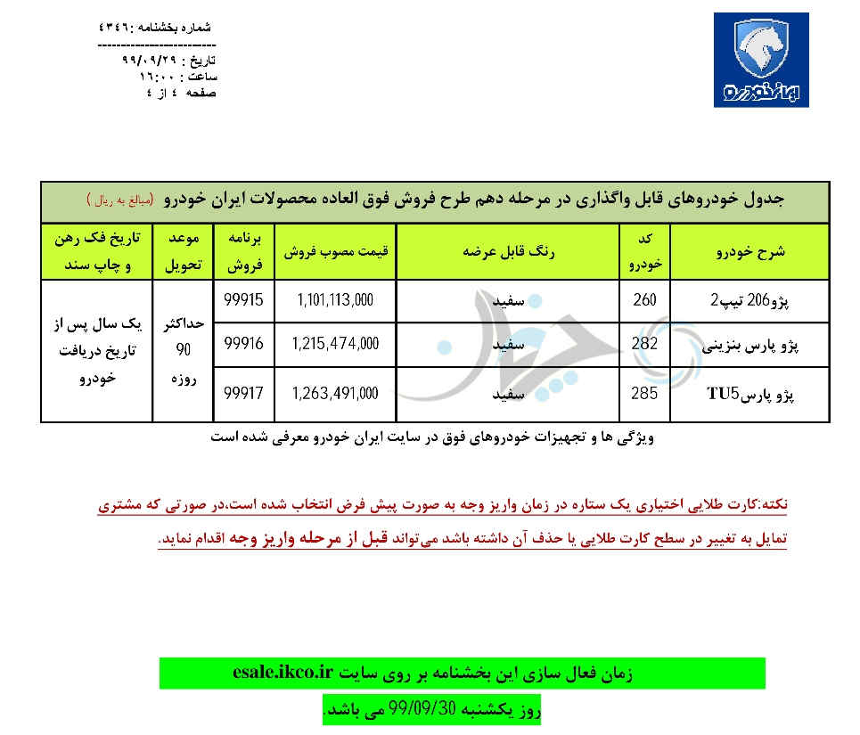 شرایط فروش فوق‌العاده محصولات ایران خودرو اعلام شد؛ 30 آذر