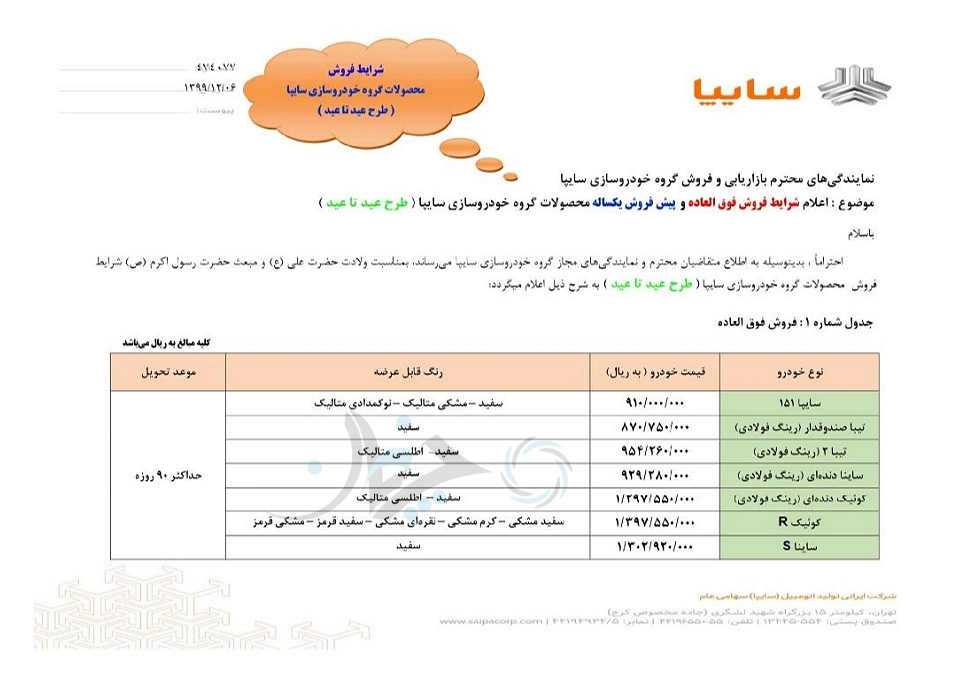 شرایط فروش فوق‌العاده محصولات سایپا به مناسبت ولادت حضرت علی، اعلام شد