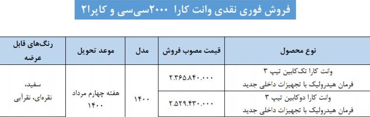 شرایط فروش متنوع وانت کارا در دو تیپ اعلام شد