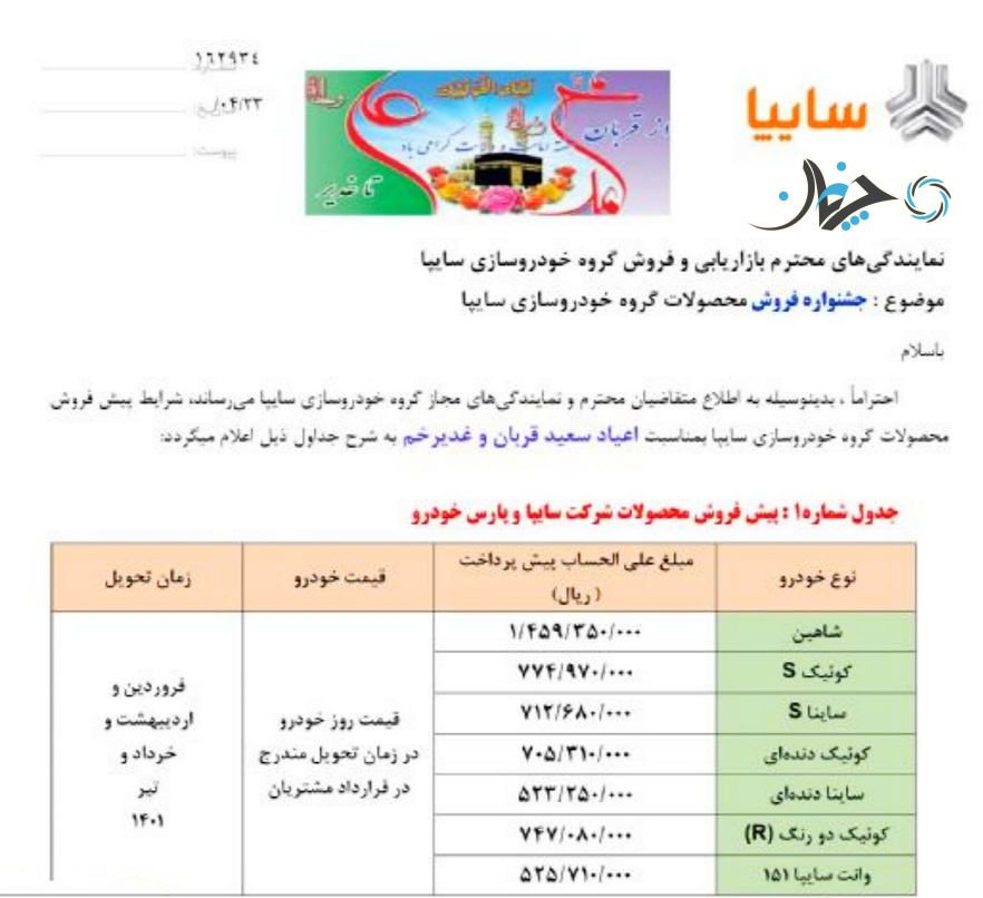شرایط پیش فروش برخی محصولات شرکت سایپا اعلام شد