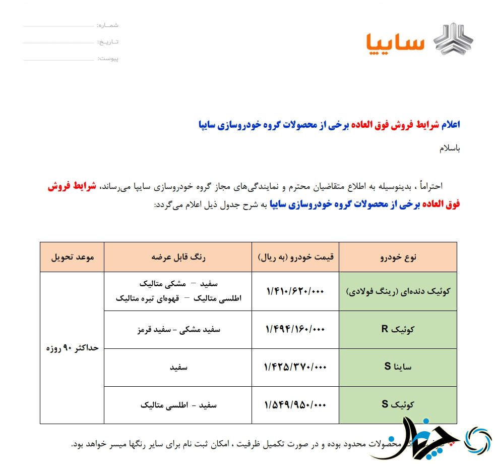 شرایط فروش فوق‌العاده برخی محصولات جدید سایپا اعلام شد