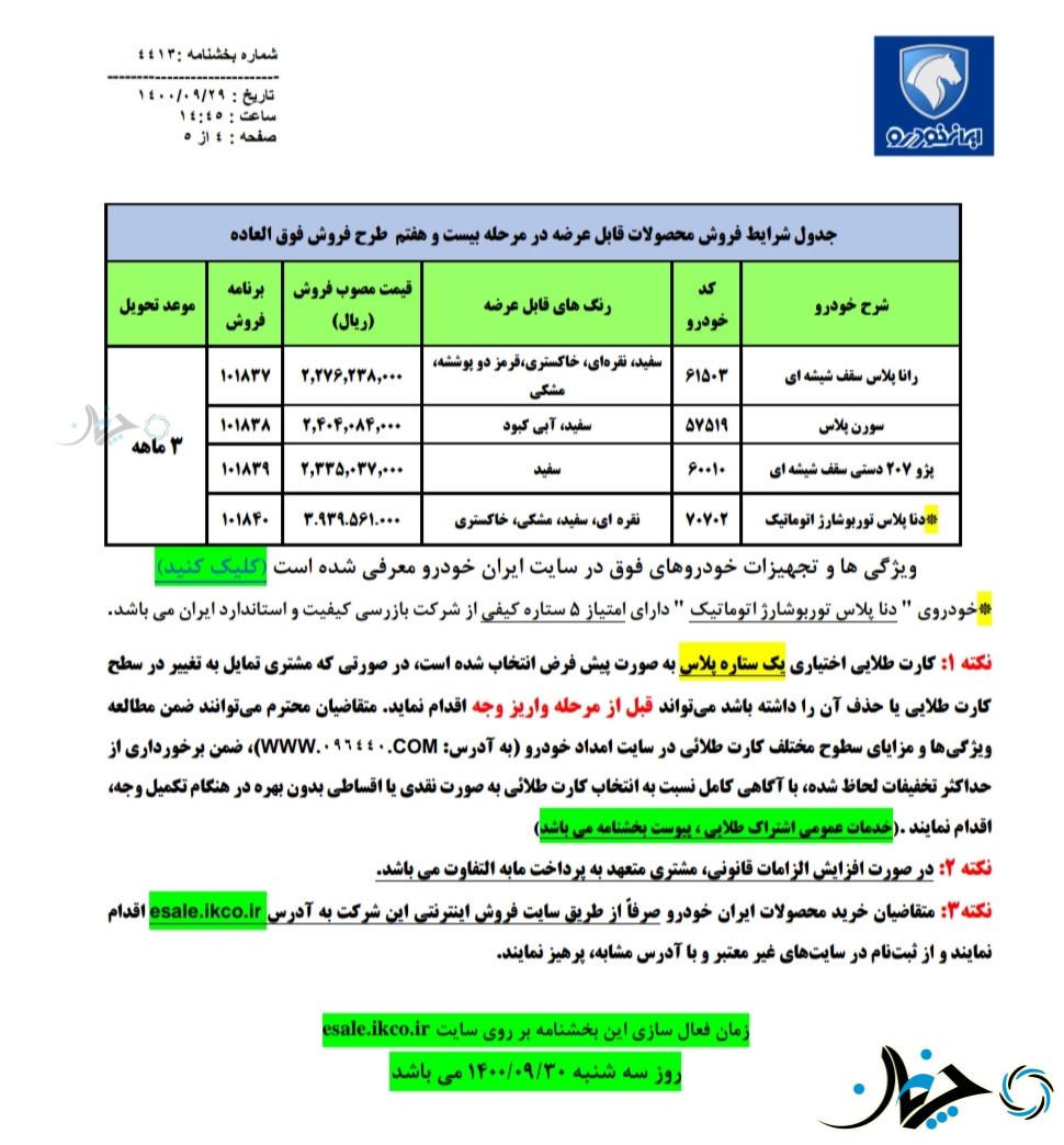 بیست و هفتمین شرایط فروش فوق‌العاده محصولات ایران خودرو اعلام شد!