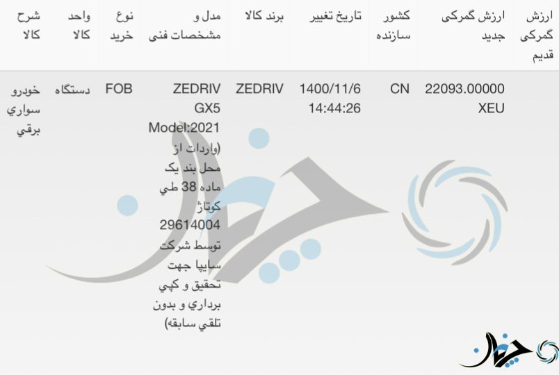 اسناد حضور زدریو GX5 جدیدترین محصول برقی سایپا، در کشور منتشر شد!