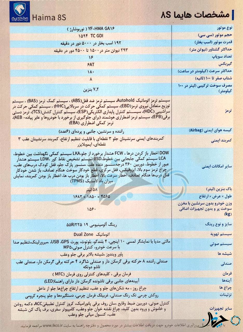 مونتاژ هایما 8S با سامانه ADAS توسط ایران خودرو؛ (کاتالوگ)