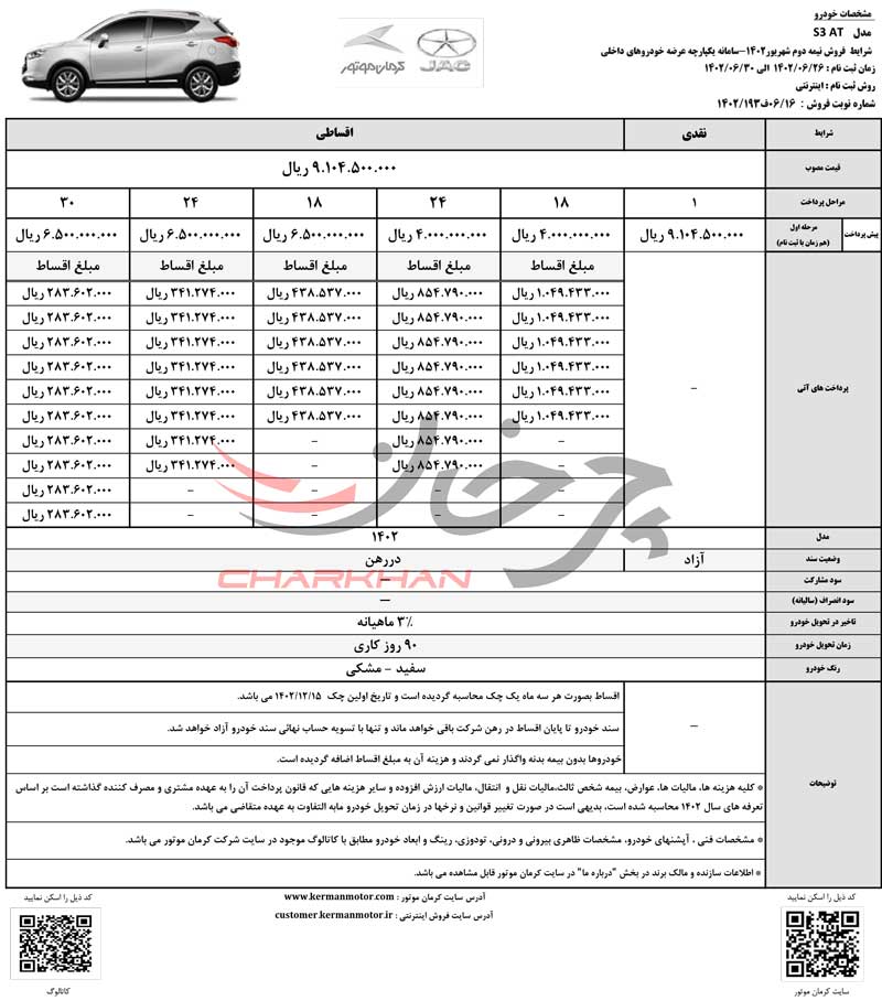 فروش قسطی جک s3