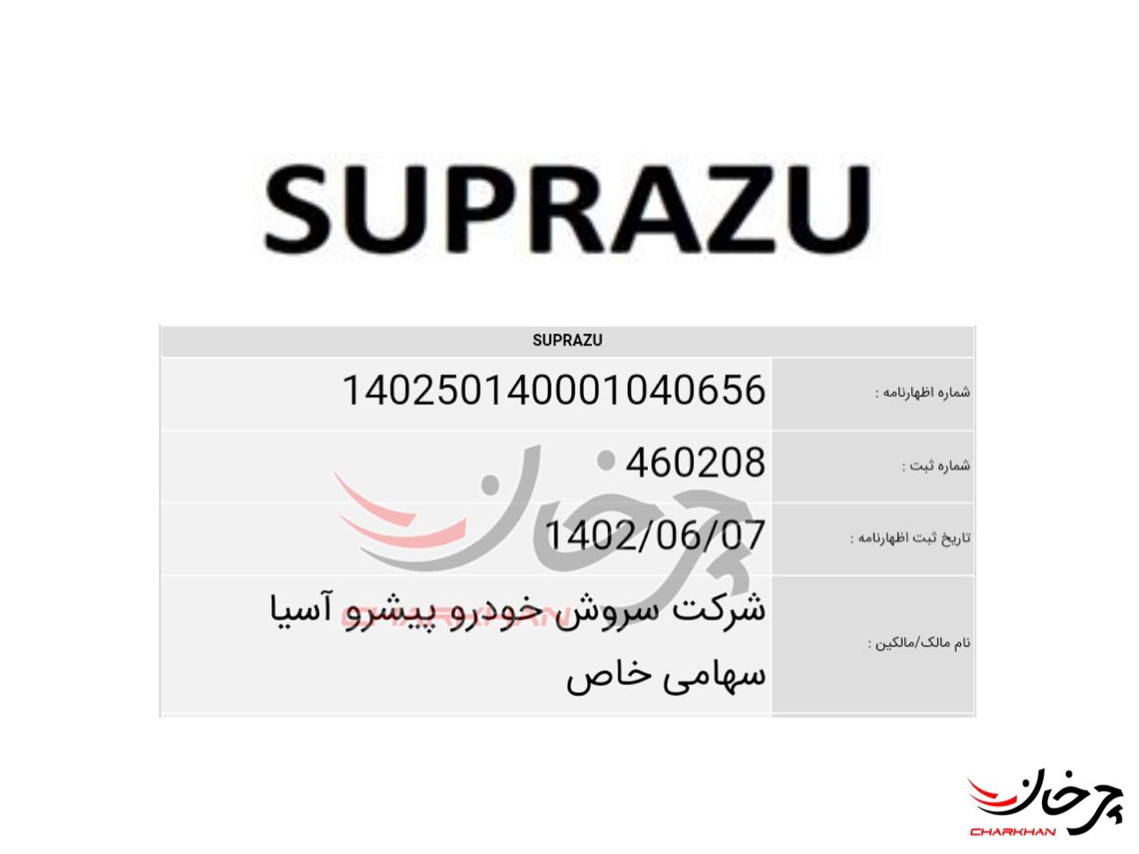 ایسوزو چینی با برند سوپرازو توسط سروش خودرو پیشرو به ایران میآید برند سوپرازو - SUPRAZU شرکت سروش خودرو پیشرو آسیا - ایسوز