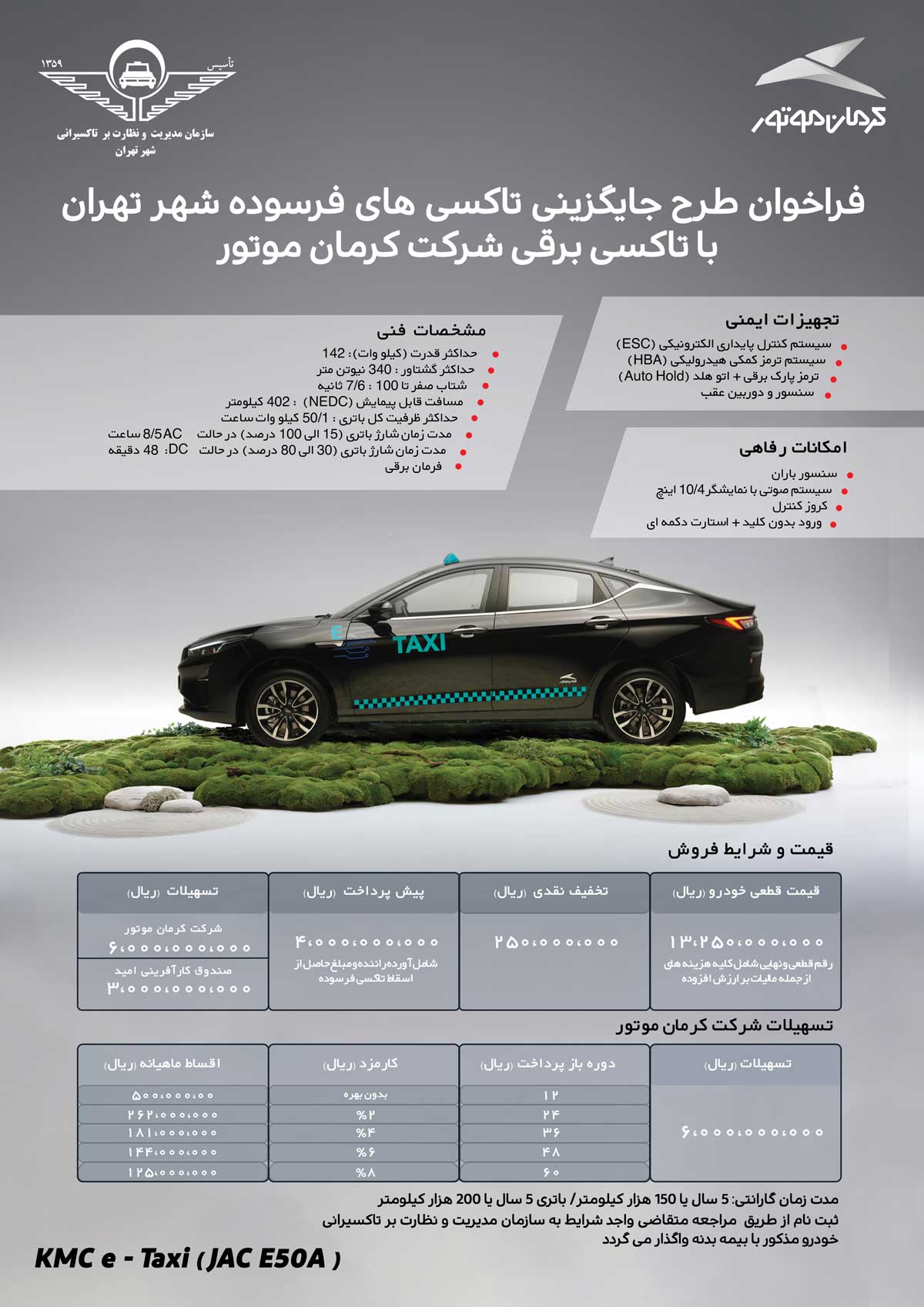 آغاز ثبت‌نام طرح جایگزینی تاکسی‌های فرسوده تهران با تاکسی برقی کرمان موتور