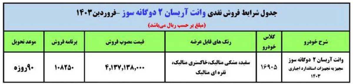 فروش فوری وانت آریسان 2 ویژه عید فطر