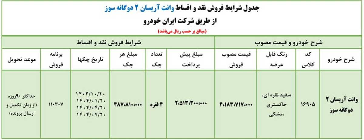 فروش نقدی و اقساطی وانت آریسان 2 با تحویل 90 روزه
