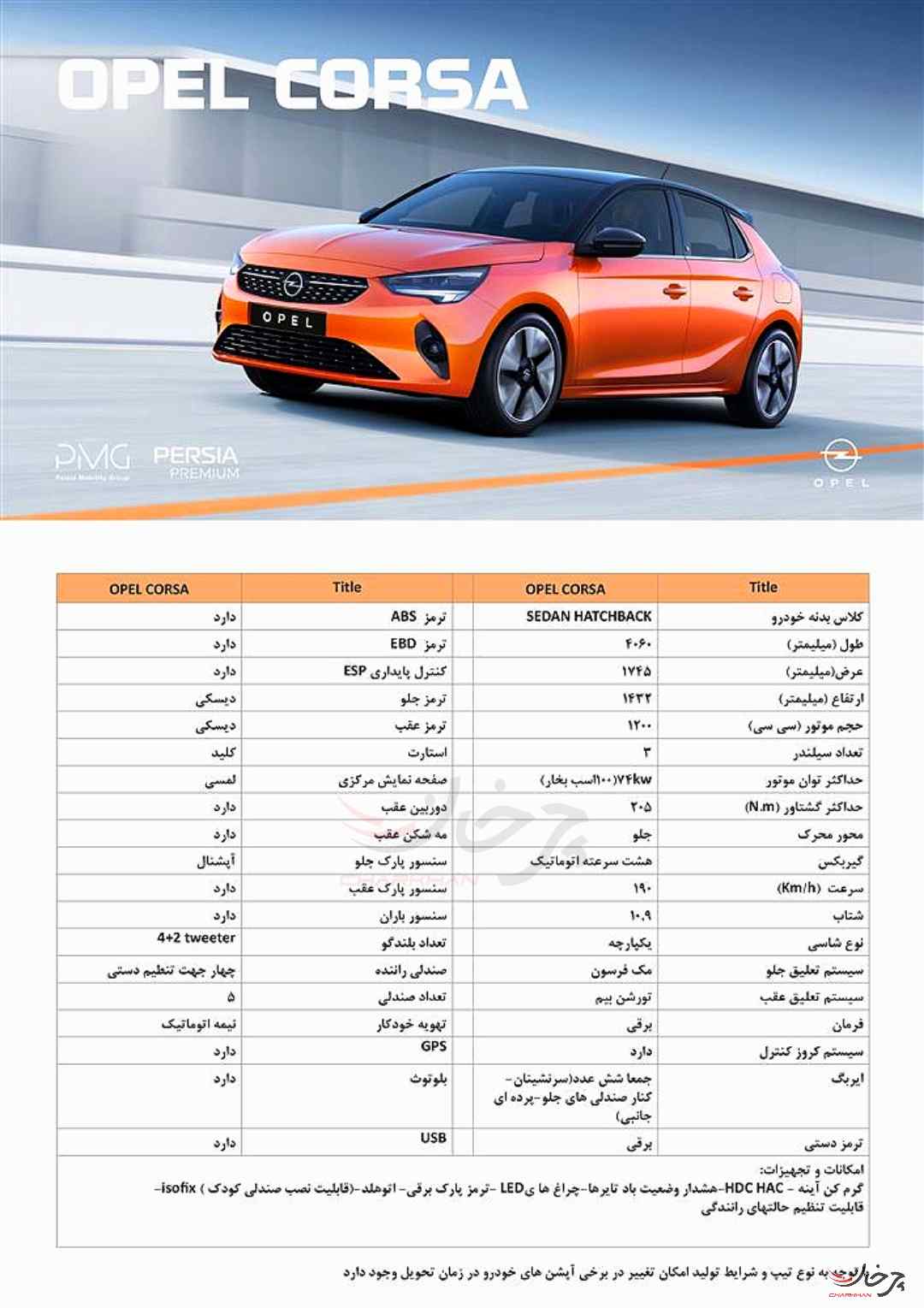 کاتالوگ اوپل کورسا خودرو وارداتی پرشیا خودرو - opel corsa