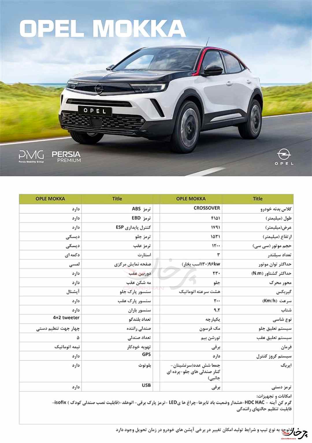 اوپل موکا - opel mokka خودرو وارداتی پرشیا خودرو pmg