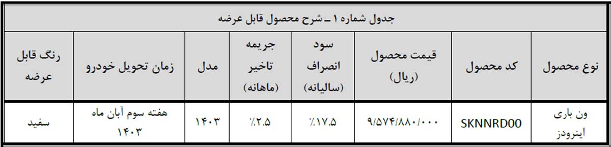 آغاز فروش ون باری اینرودز از روز شنبه با قیمت قطعی