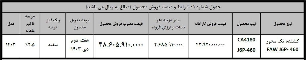 ثبت‌نام نقدی کشنده تک‌محور FAW J6P - 460