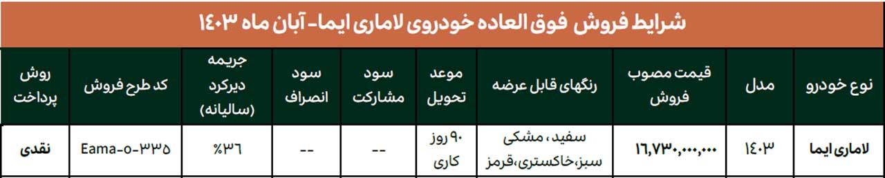 فروش فوق‌العاده لاماری ایما با قیمت قطعی آغاز شد