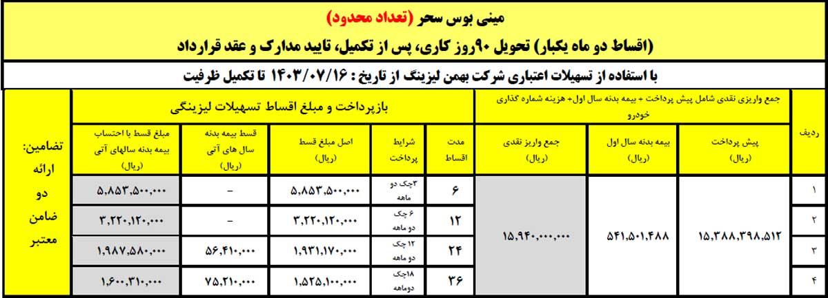 فروش لیزینگی مینی‌بوس پگاسوس با اقساط ۶ تا ۳۶ ماهه