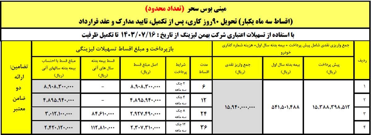 فروش لیزینگی مینی‌بوس پگاسوس با اقساط ۶ تا ۳۶ ماهه