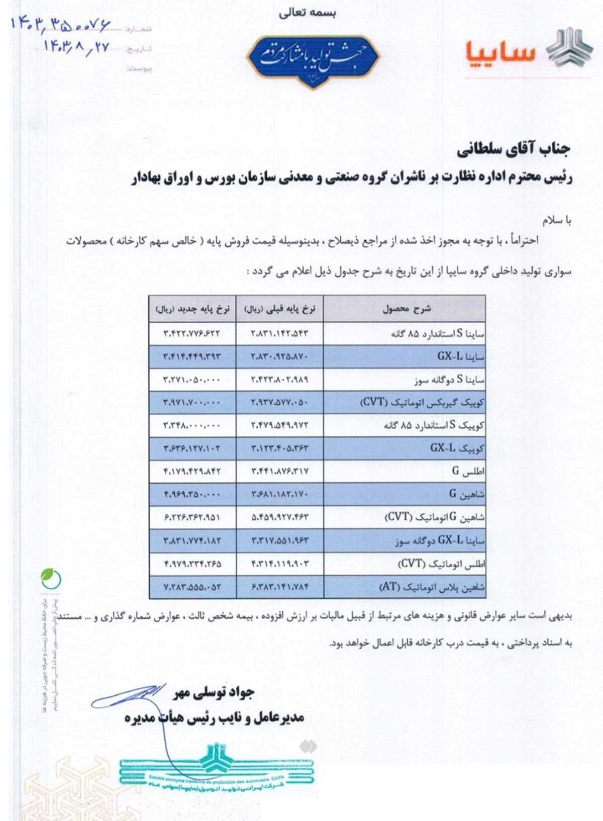 قیمت محصولات سایپا افزایش یافت