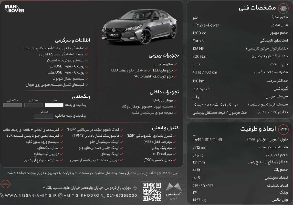 نگاهی به مشخصات و امکانات نهایی نیسان سیلفی وارداتی آمیتیس خودرو