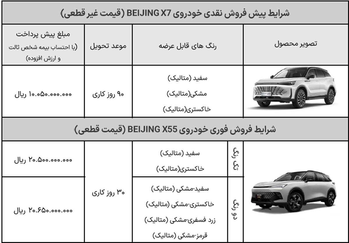 فروش شاسی‌بلندهای بیجینگ X7 و X55 دیار خودرو