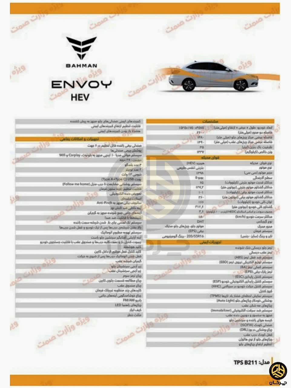 کاتالوگ بهمن اینوی هیبرید BAHMAN ENVOY HEV