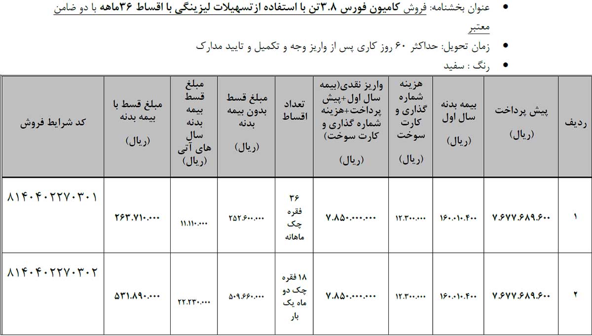 شرایط فروش اقساطی محصولات بهمن دیزل