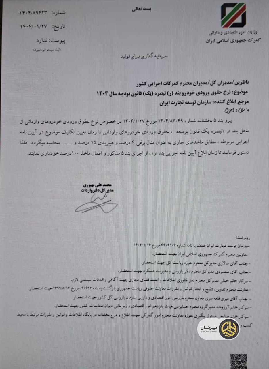 کاهش حقوق ورودی خودروهای وارداتی به حالت قبل | آغاز موج جدید واردات خودرو در سال ۱۴۰۴؟