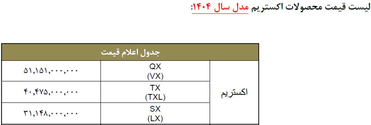 قیمت محصولات اکستریم