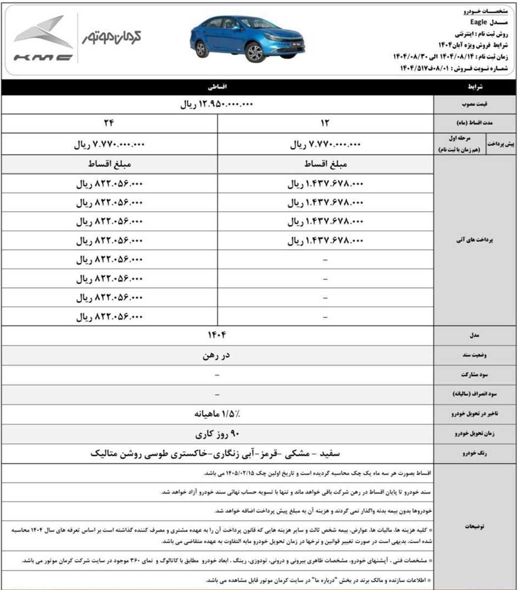 شرایط فروش کی ام سی ایگل