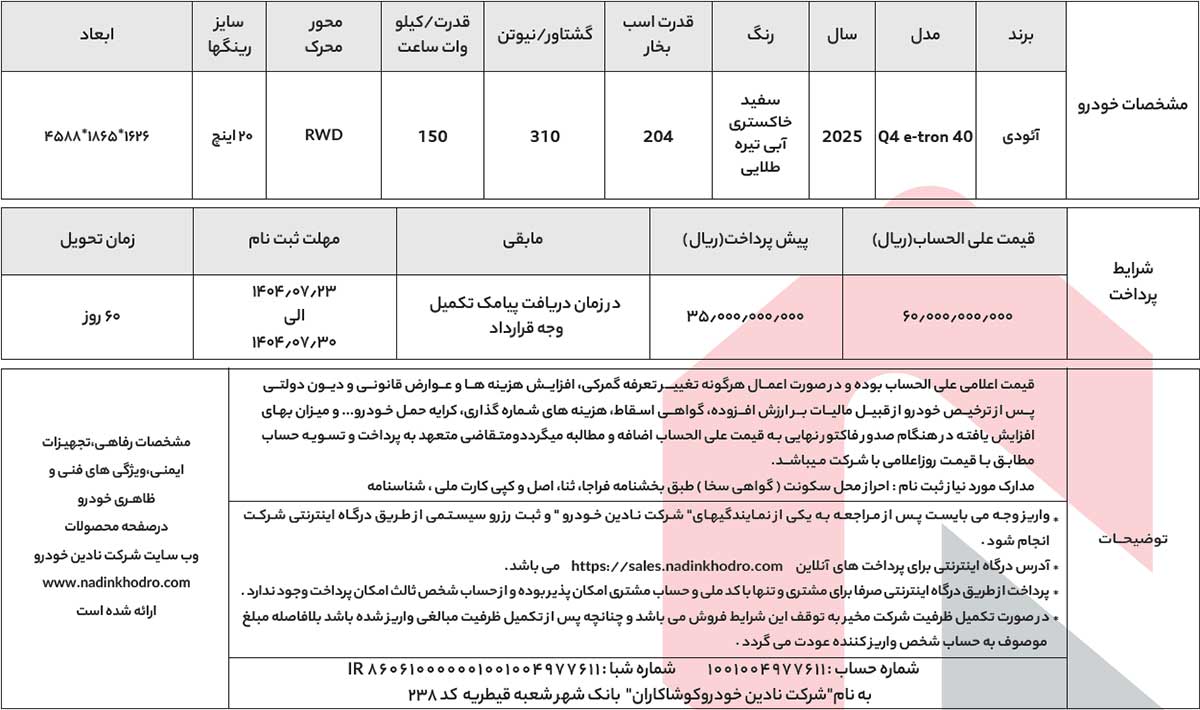 آغاز فروش ویژه آئودی Q4 e-Tron