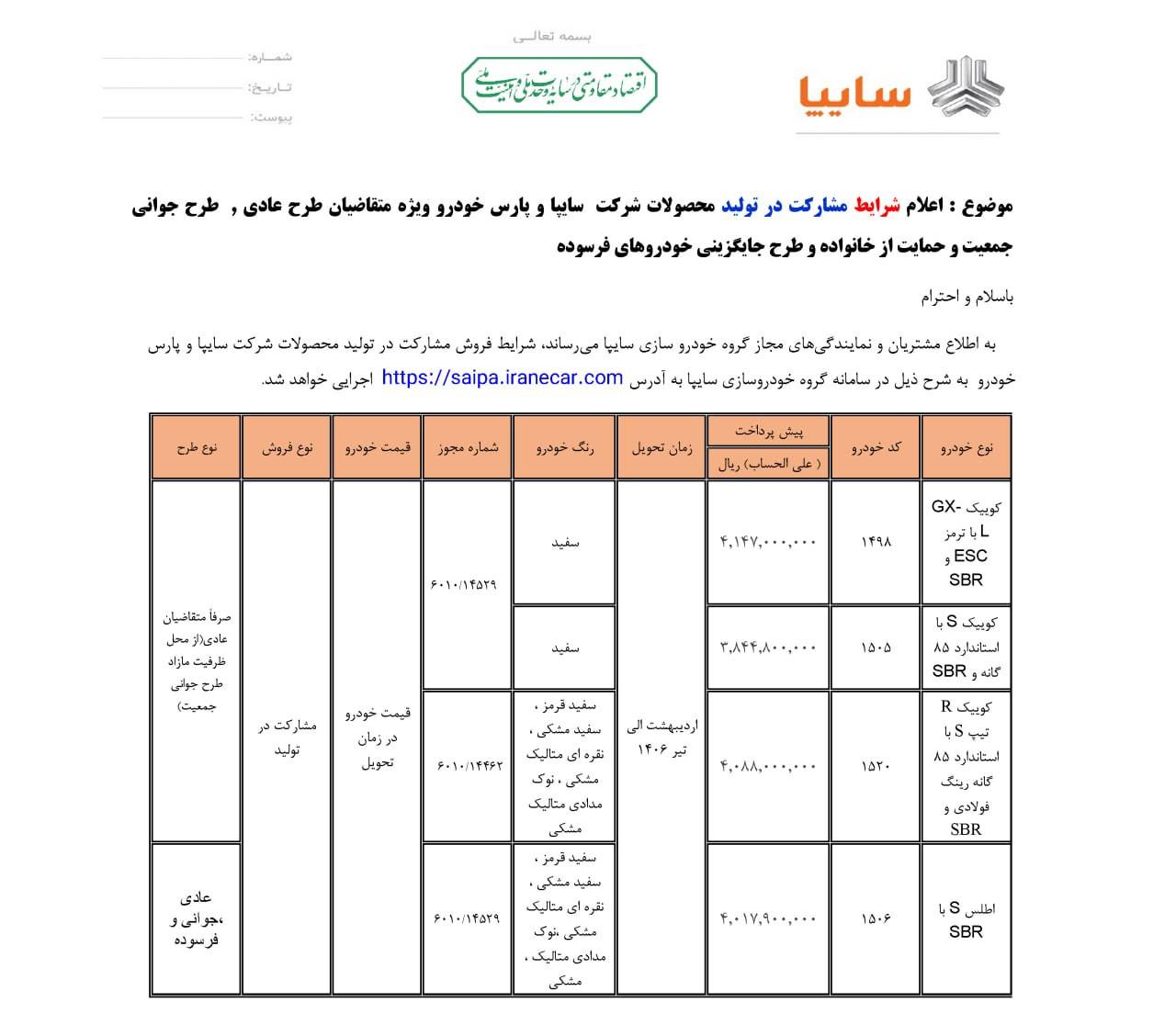 آغاز طرح جدید مشارکت در تولید محصولات سایپا و پارس خودرو؛ اطلس و انواع کوییک عرضه شدند [اردیبهشت ۱۴۰۵]