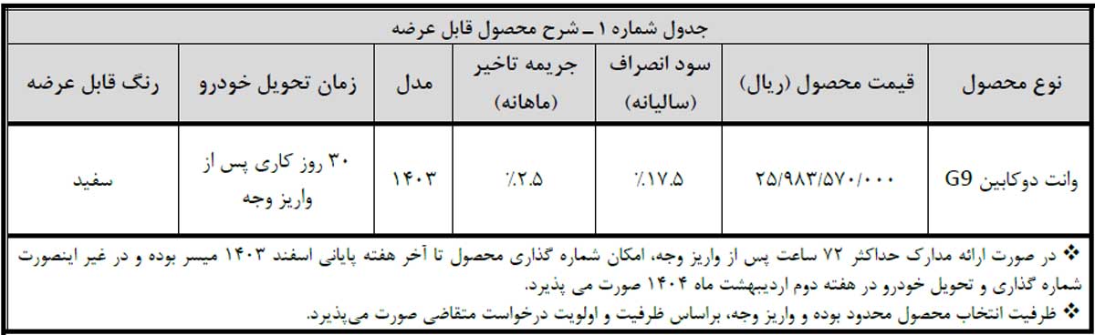 عرضه نقدی وانت G9 بهمن موتور با تحویل فوری