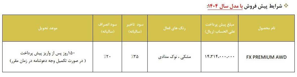 شرایط فروش فونیکس FX، آبان 1404 شرایط فروش فونیکس FX