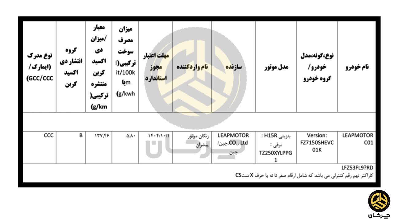 گواهی تایید نوع لیپ موتور سی 01 زنگان موتور پیشران LEAP MOTOR C01