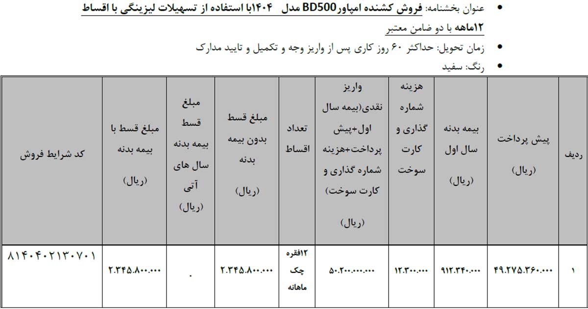 شرایط فروش محصولات تجاری گروه بهمن