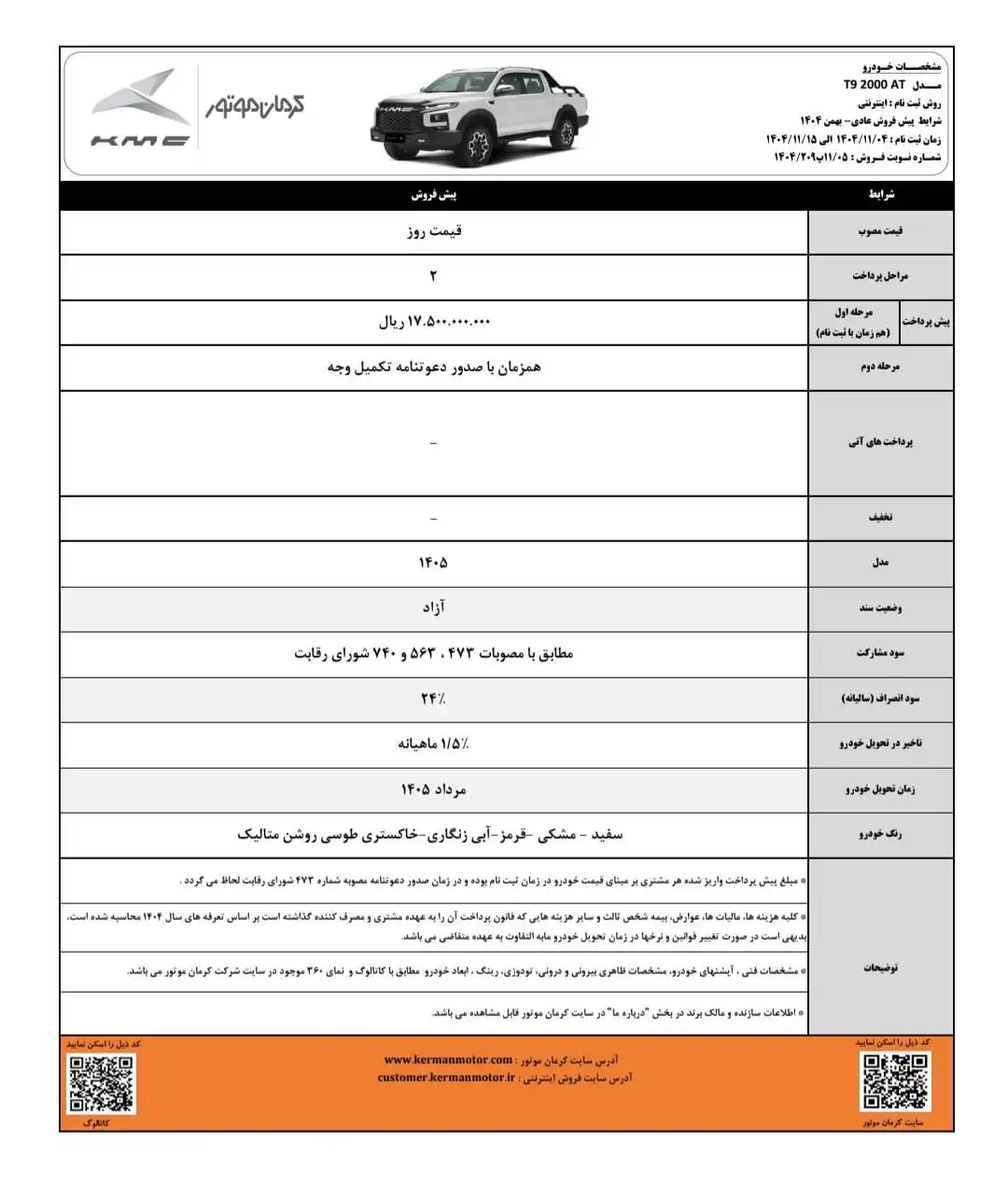 شرایط فروش محصولات کرمان موتور