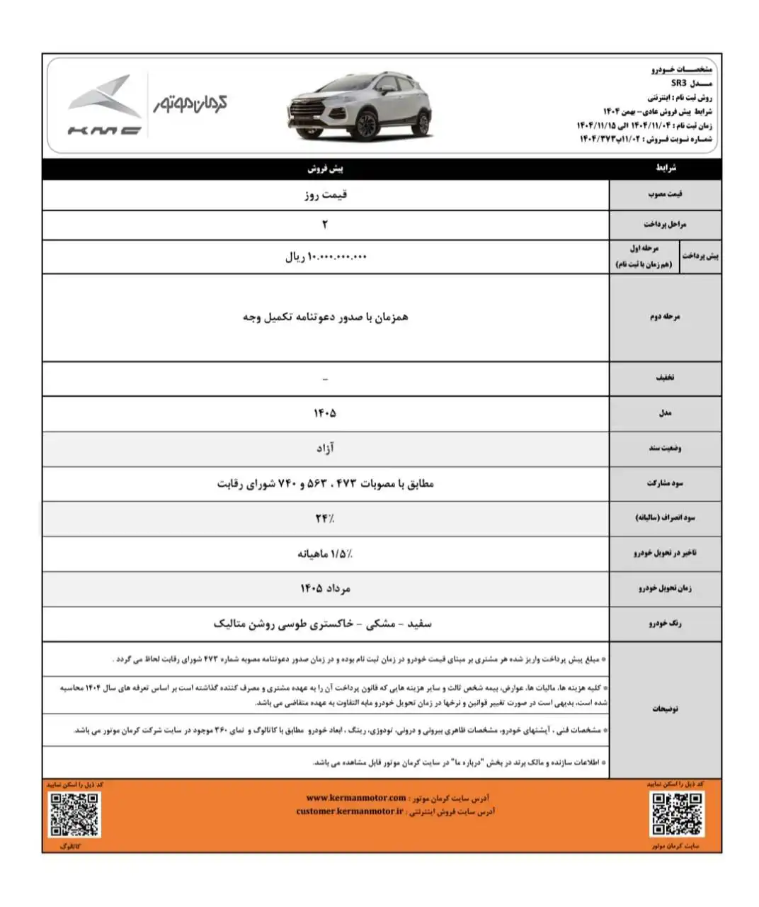 شرایط فروش محصولات کرمان موتور
