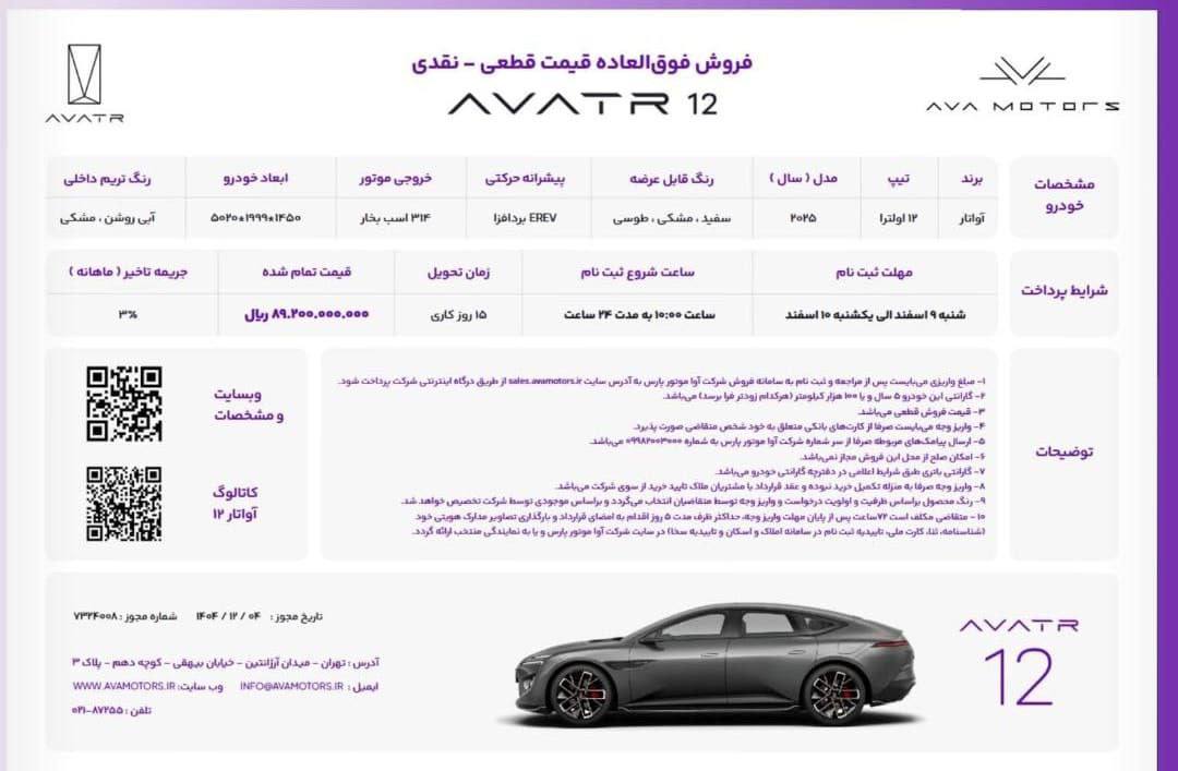 شرایط فروش آواتار 12