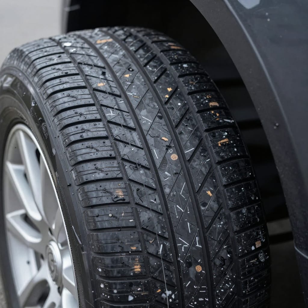 چگونه لغزش کنترلی (oversteer و understeer) را تشخیص دهیم و خودرو را کنترل کنیم نمای نزدیک از لاستیکها و رد لغزش کنترلی روی آسفالت مرطوب جاده