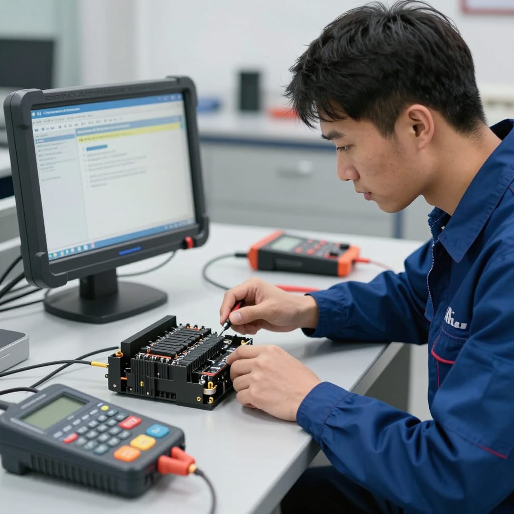 نمای نزدیک از واحدهای الکترونیکی ECU و BCM خودرو در کارگاه