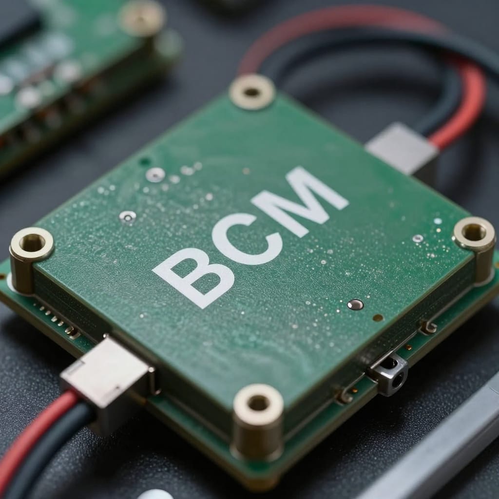 ماژول BCM متصل به دسته سیم‌ها و اتصالات دقیق