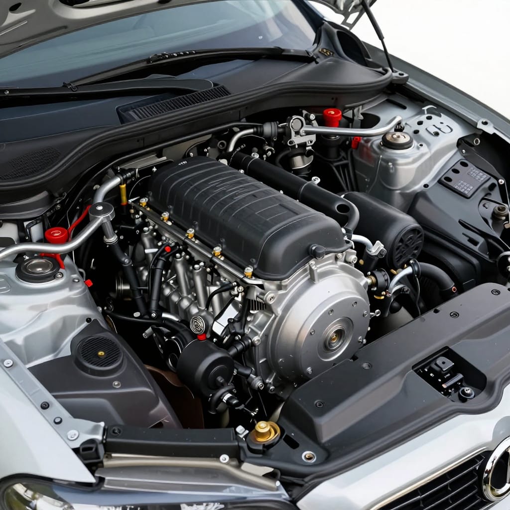 تفاوت هیبرید (HEV)، پلاگین هیبرید (PHEV) و تمام الکتریکی (BEV) موتور ترکیبی HEV با اجزای الکتریکی و موتور بنزینی در یک نما
