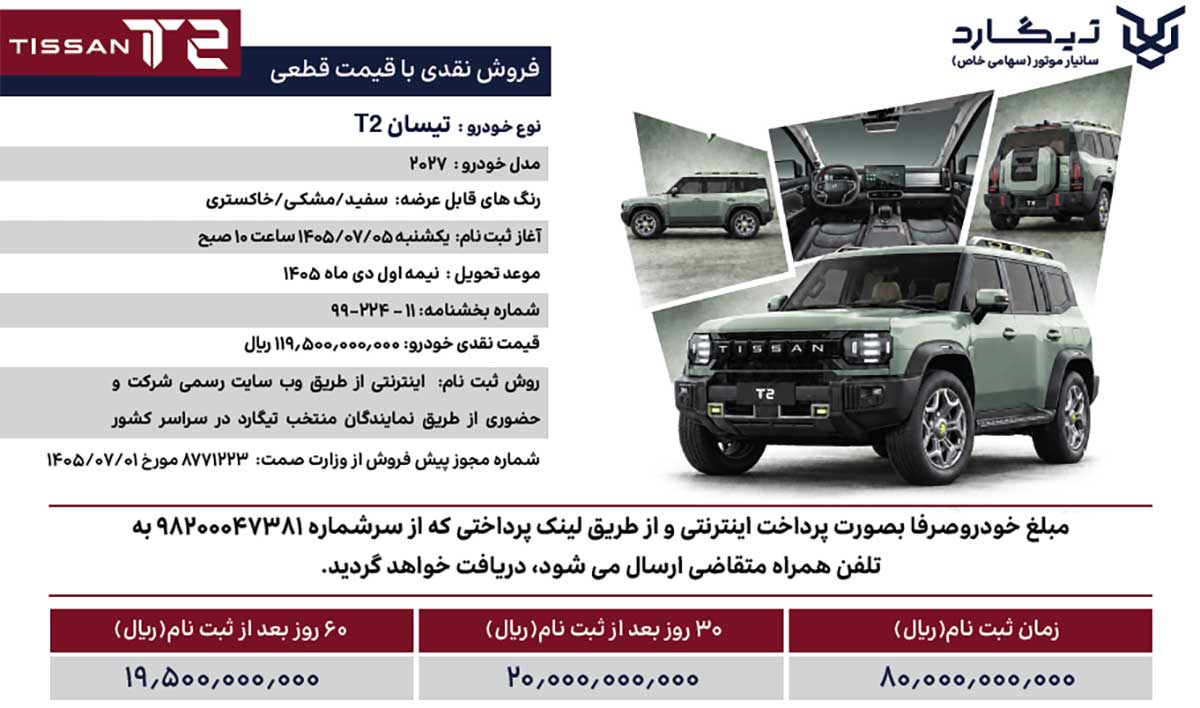 شرایط ثبت‌نام تیسان T2